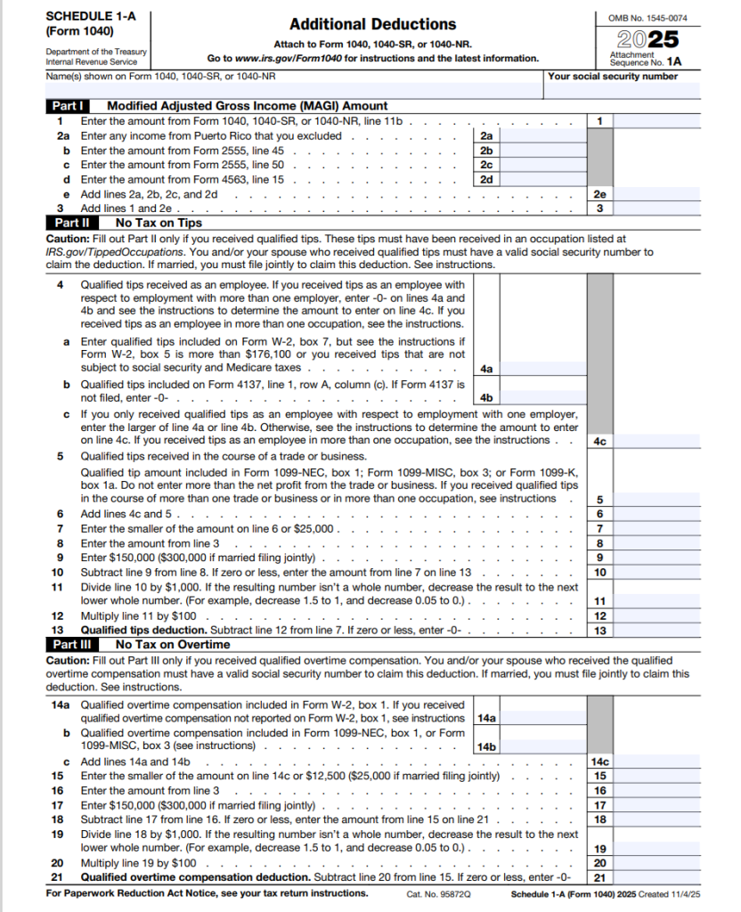 IRS Form 1040 Schedule 1-A