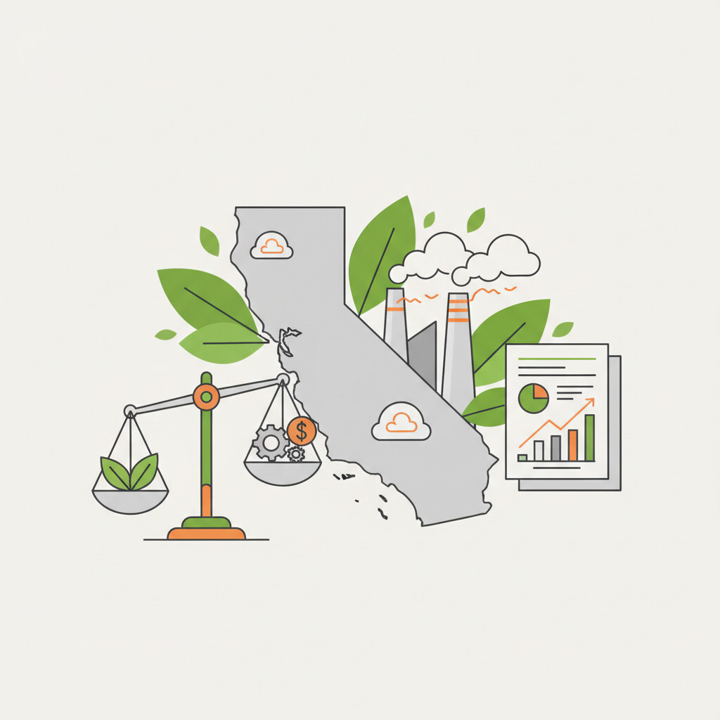 Illustration of California climate disclosure laws SB 253 and SB 261 — Scope 1-3 emissions and climate financial risk reporting compliance