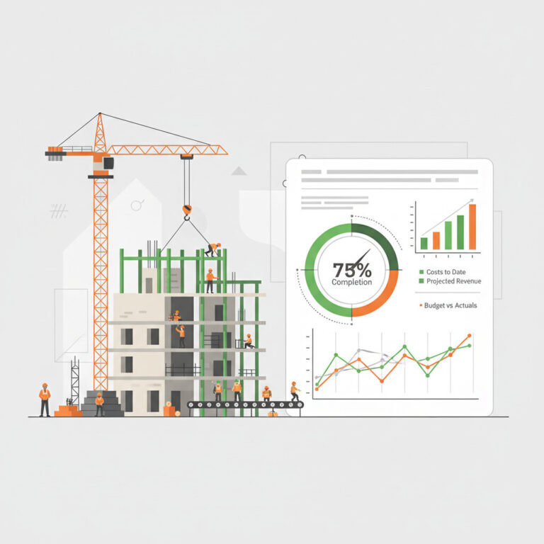 Illustration of construction revenue recognition methods — percentage of completion vs completed contract for contractors