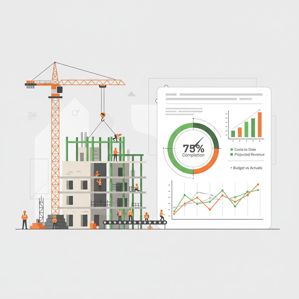 Illustration of construction revenue recognition methods — percentage of completion vs completed contract for contractors