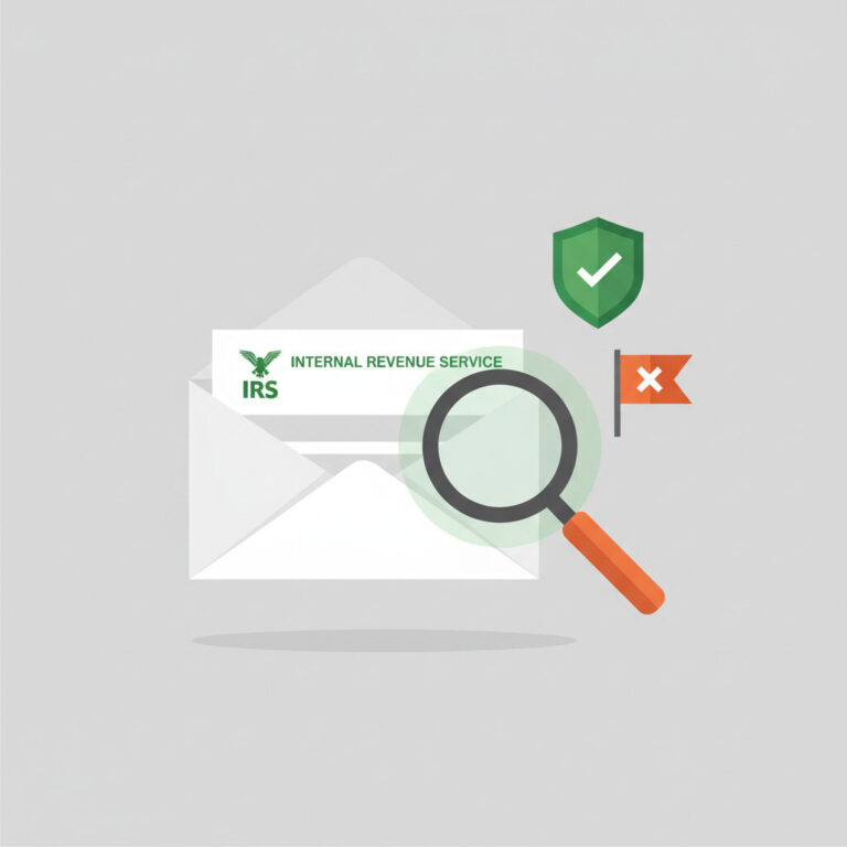 Illustration of IRS letter real or scam verification guide 2026 — paper check phase-out and direct deposit request