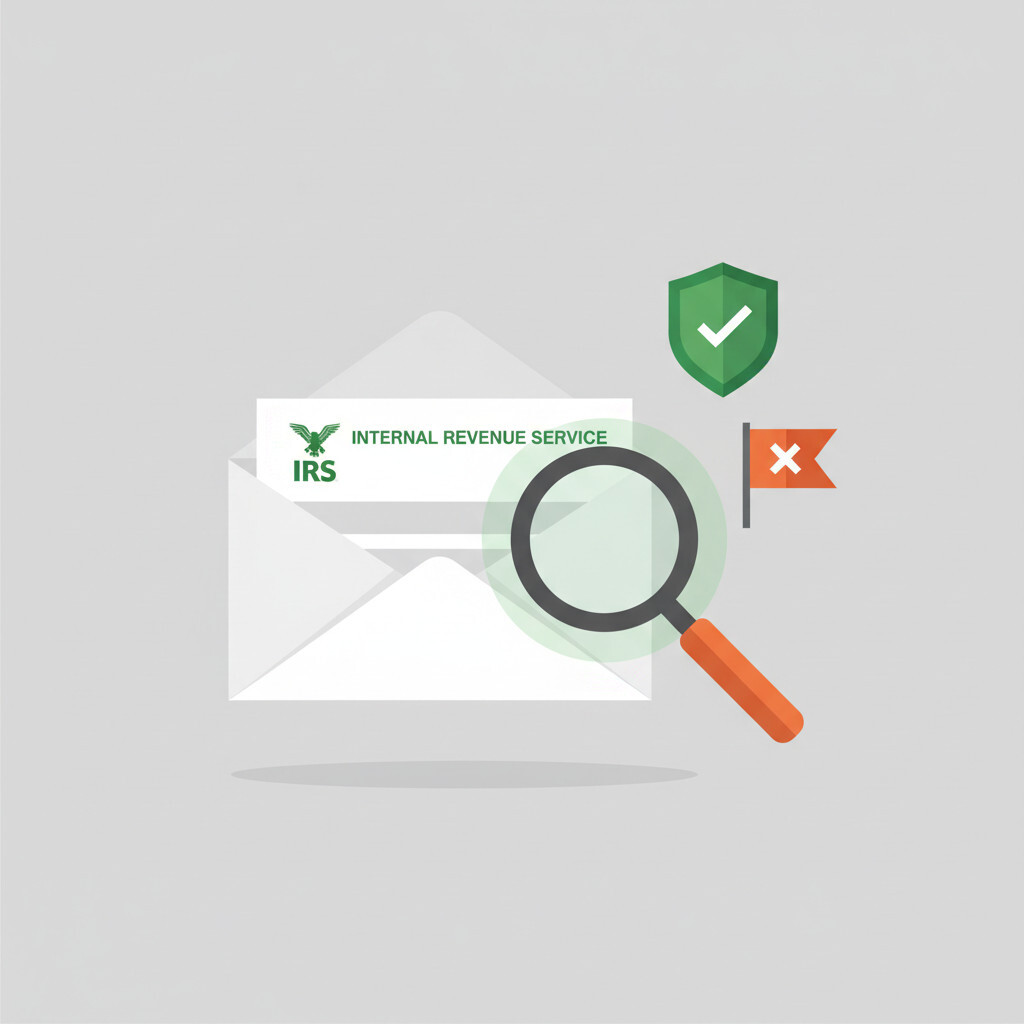 Illustration of IRS letter real or scam verification guide 2026 — paper check phase-out and direct deposit request