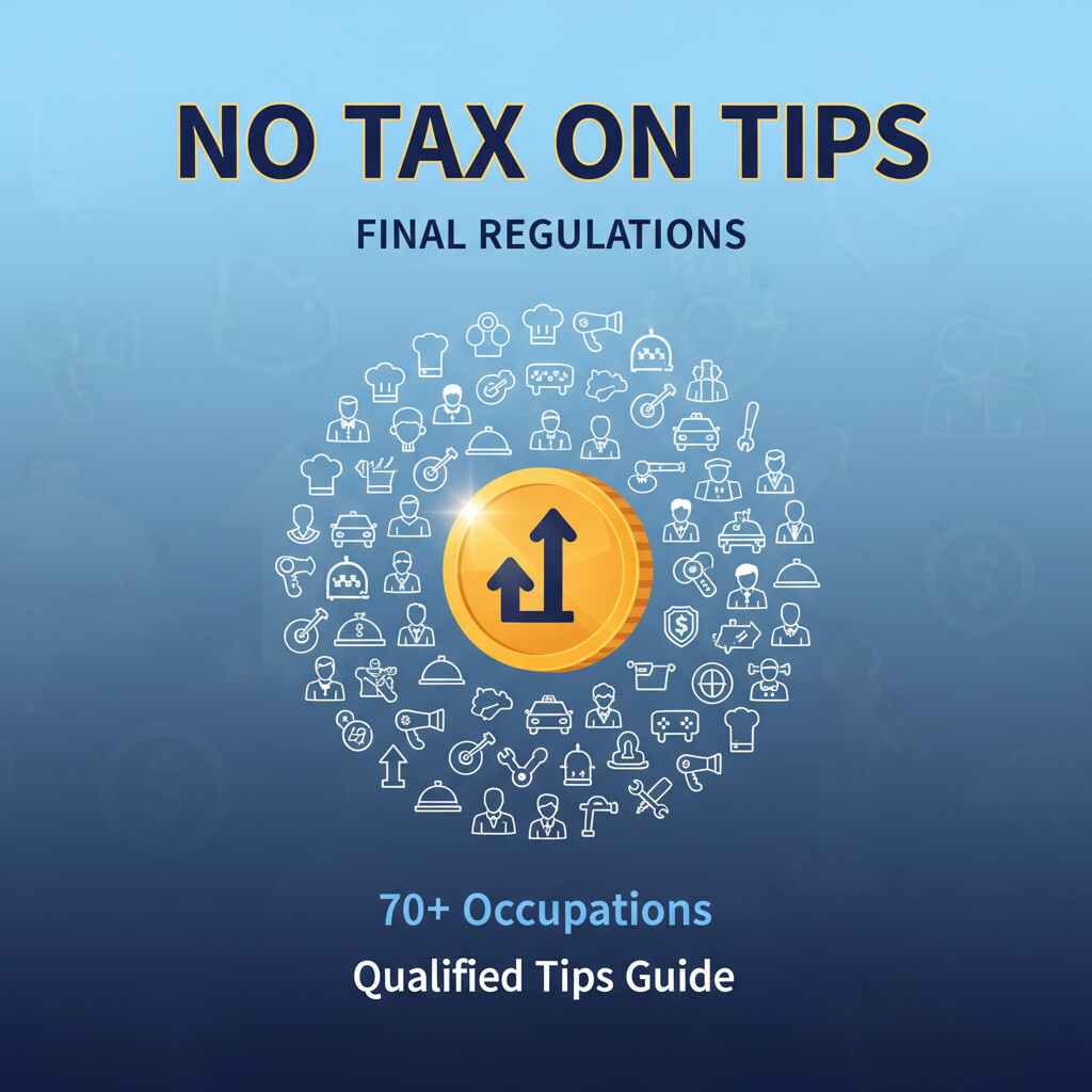 Illustration of IRS No Tax on Tips final regulations under the One Big Beautiful Bill — Treasury Tipped Occupation Code list and qualified tips definition