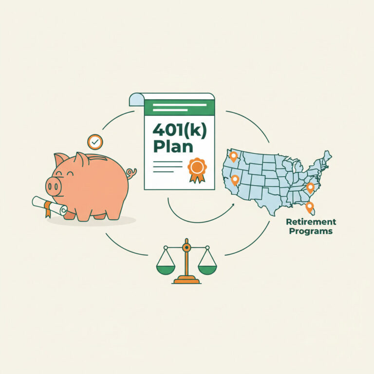 Illustration of pooled employer plan PEP 401k vs state auto-IRA mandate — small employer retirement compliance and fiduciary delegation