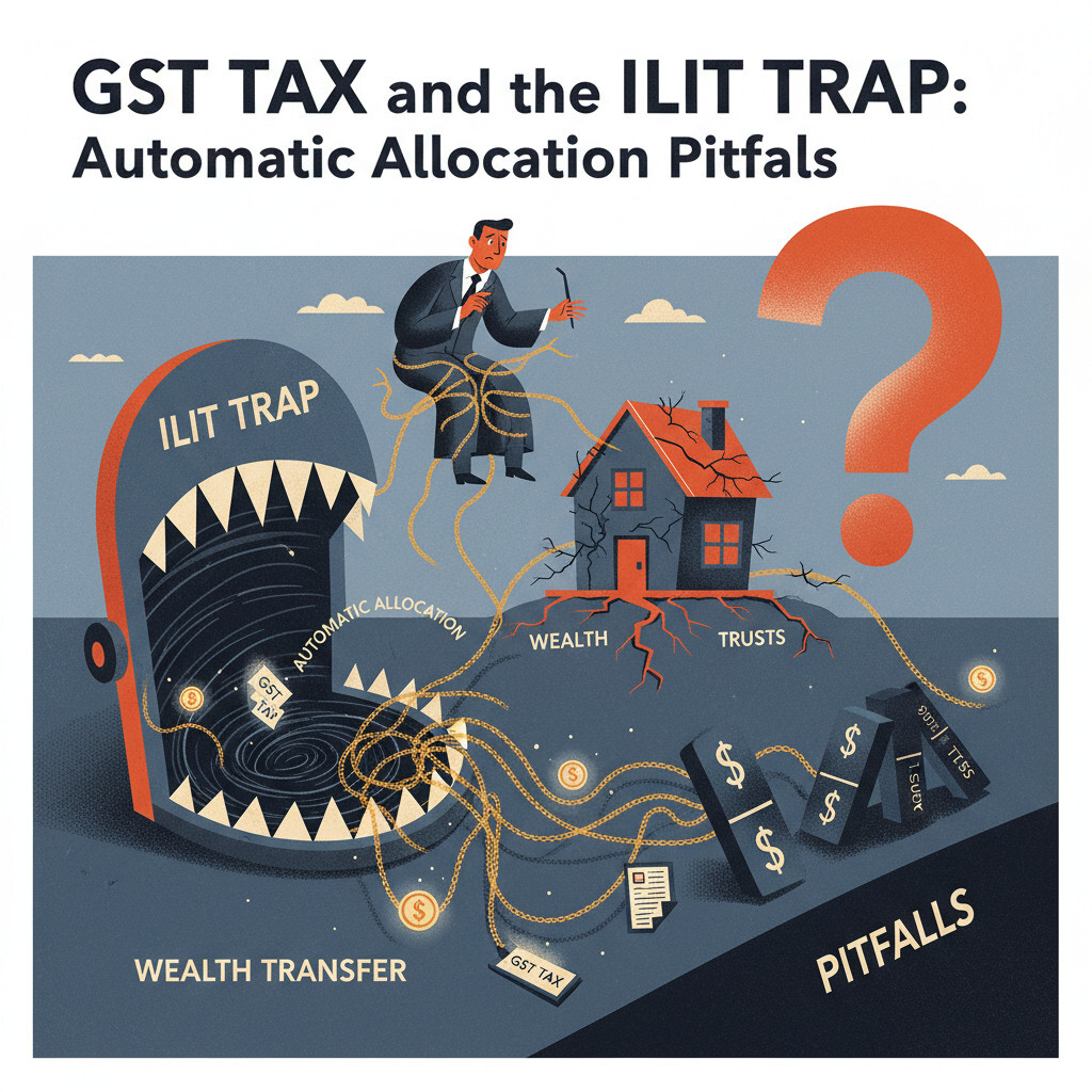 Illustration of generation-skipping transfer tax and the ILIT trap — IRC section 2632 automatic allocation rules, Crummey powers, and GST exemption inclusion ratio