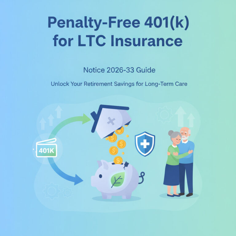 Illustration of qualified long-term care distributions under SECURE 2.0 section 334 and IRS Notice 2026-33 — penalty-free 401(k) money for LTC insurance premiums up to $2,600