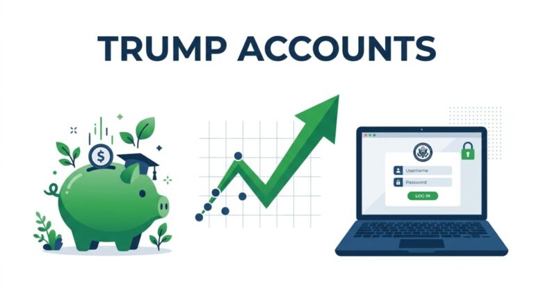 Illustration of Trump Accounts now electable online — viewing and submitting Form 4547 in the IRS Individual Online Account, with a $1,000 Treasury pilot contribution for eligible children