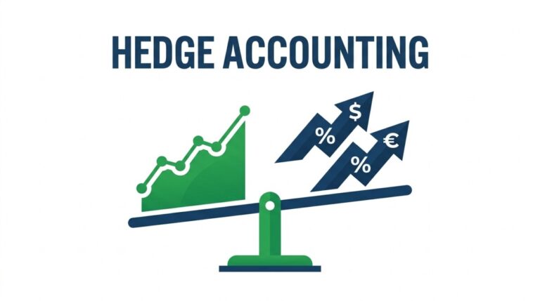 Illustration of FASB's proposed hedge accounting update to Topic 815 — interest rate and currency risk balancing on a scale with a line chart