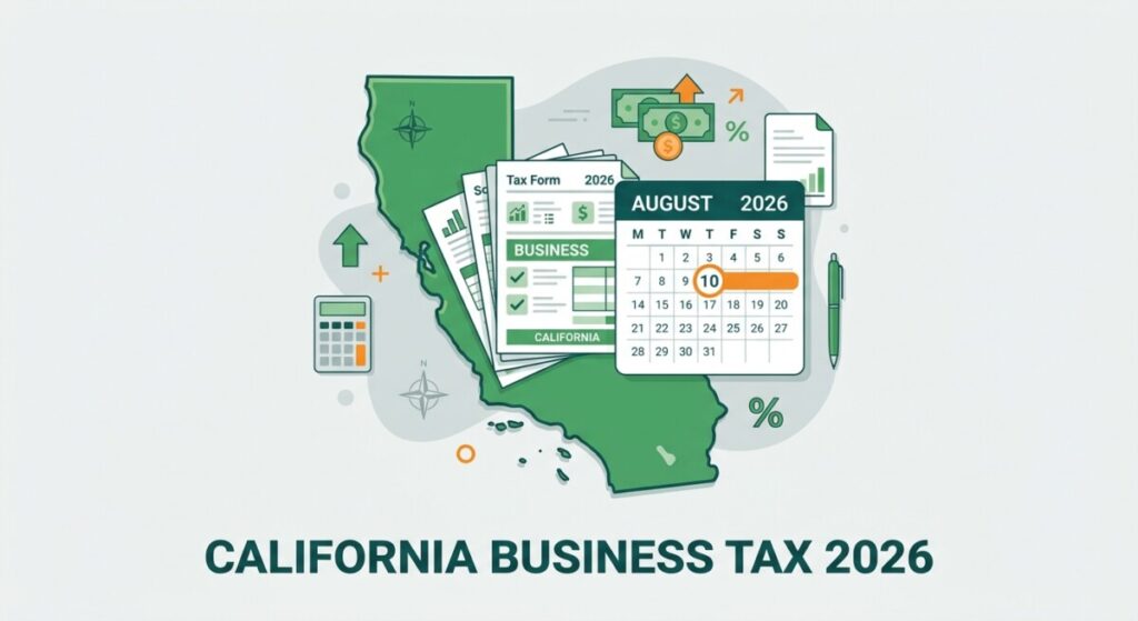 California outline over tax documents and a calendar highlighting the August 10, 2026 CCTC deadline
