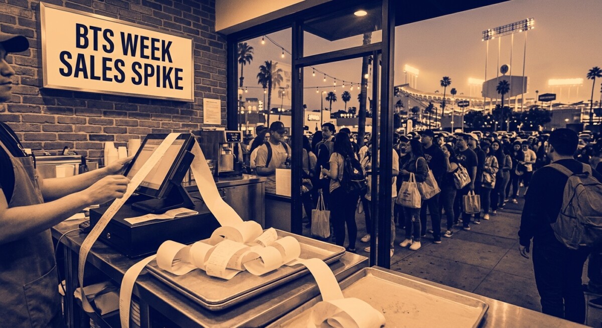 BTS Week sales spike: a Los Angeles restaurant line near SoFi Stadium and the bookkeeping that follows