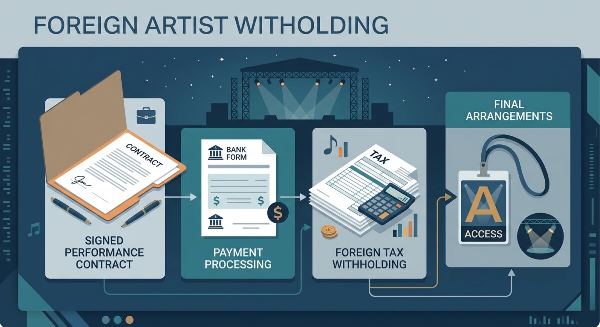 Foreign artist withholding: a California promoter's contract and wire form before paying an international act