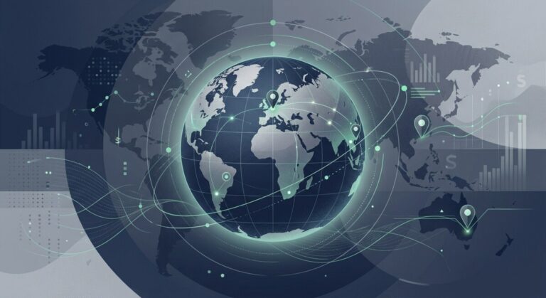 Editorial illustration of a globe with pins for an international tax update