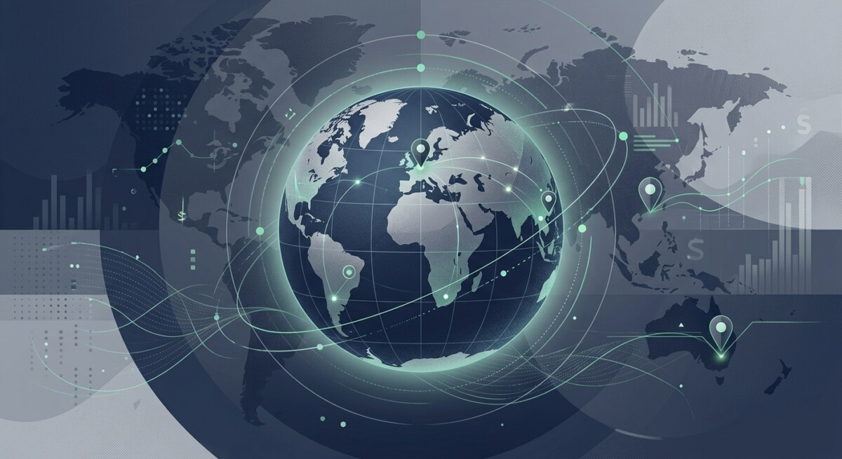 Editorial illustration of a globe with pins for an international tax update