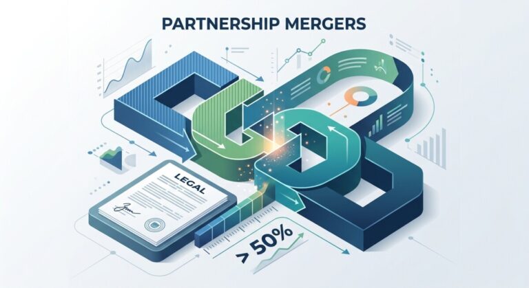Partnership merger tax rules under Sec. 708 showing two partnerships combining under the more-than-50% continuation test
