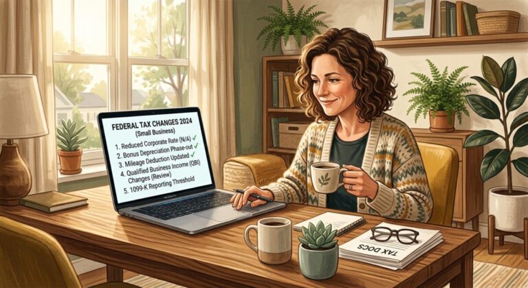 Business owner reviewing federal tax developments at a desk