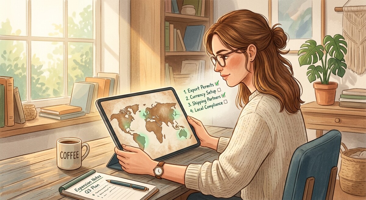 Business owner reviewing international tax developments on a tablet world map