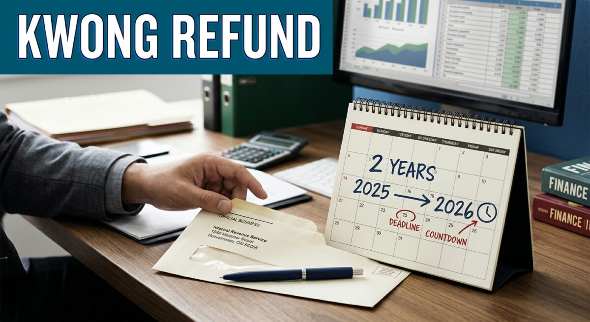 Kwong refund claim: an IRS denial letter beside a calendar marking the two-year lawsuit deadline